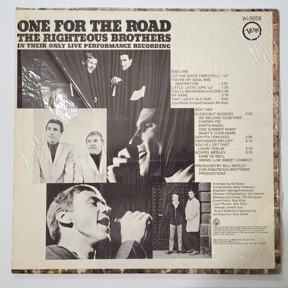 Righteous Brothers One For The Road Vinyl LP Verve EX/VG+ '68 Stereo - Picture 2 of 4